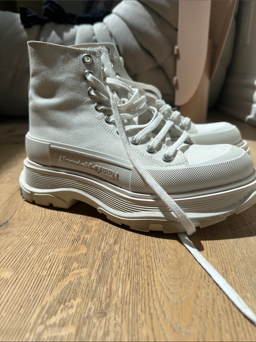 Alexander McQueen Cream Women's Platform High-Top Sneakers